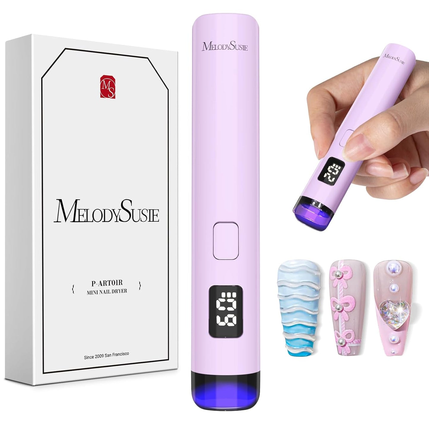 MelodySusie Ergonomic Handheld Cordless UV Nail Lamp - Rechargeable Mini LED Light with LCD Display & 2 Timers | Perfect for Soft Gels & Rhinestone Glue
