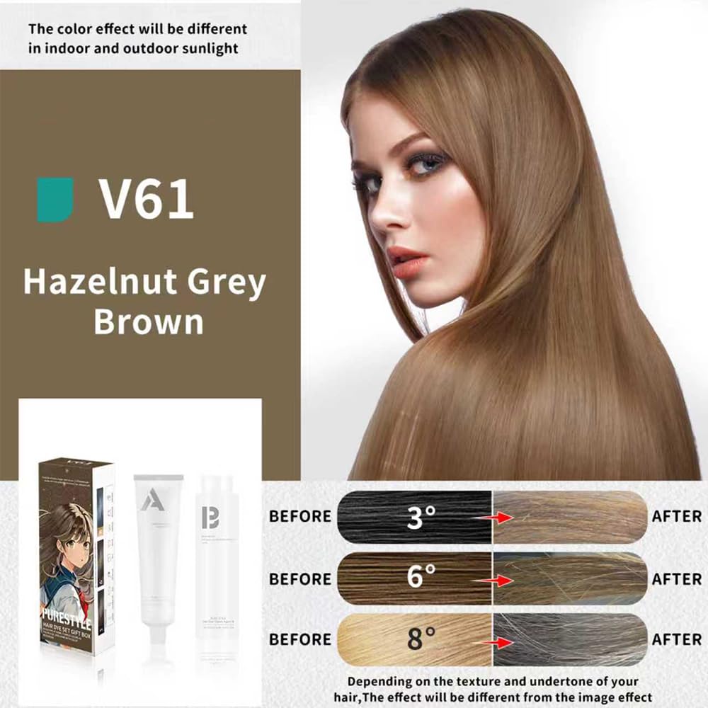 Permanent Light Ash Brown Hair Dye Cream Kit - Ammonia-Free Nourishing Formula | Complete Home Use Set 3.4 fl oz
