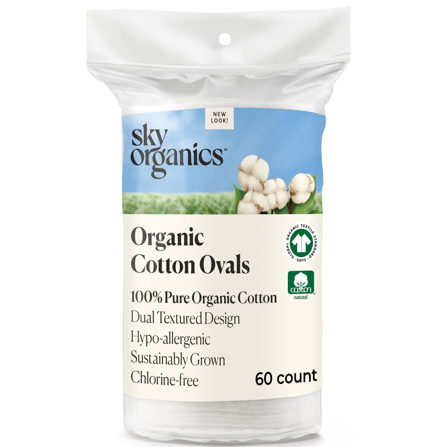 Sky Organics Organic Premium Cotton Large Pads for Makeup Removal, Cleansing, Toner Application, 100% Pure Organic Cotton with GOTS Certified, Dual Textured Design, DIY ebook Included