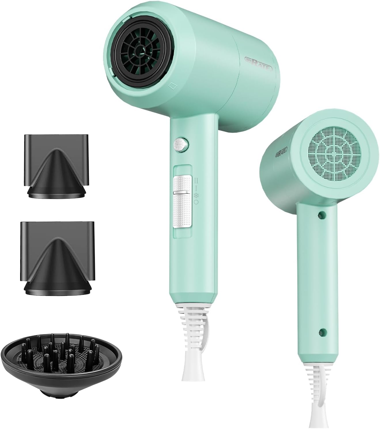 Ionic Hair Dryer with Diffuser - Professional Blow Dryer for Curly & Frizzy Hair | Low Noise & Portable Design
