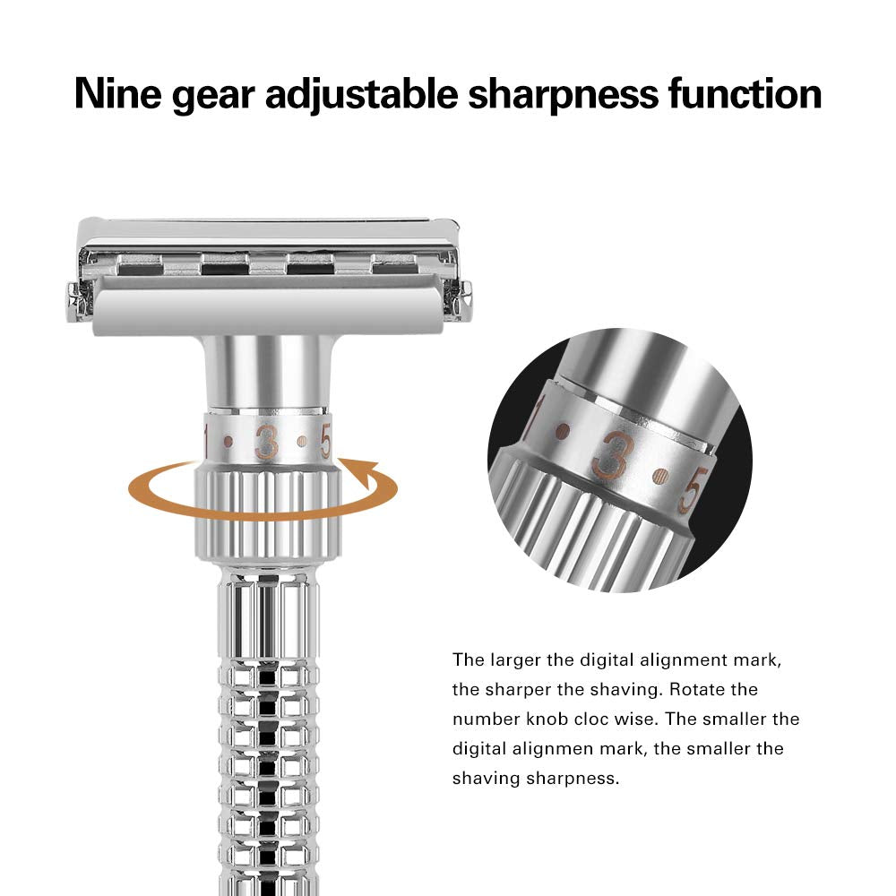 Leadigol Men's Razor Adjustable Hair Razor Zinc Alloy With Case Classic With Blade Metal Manual Shaver