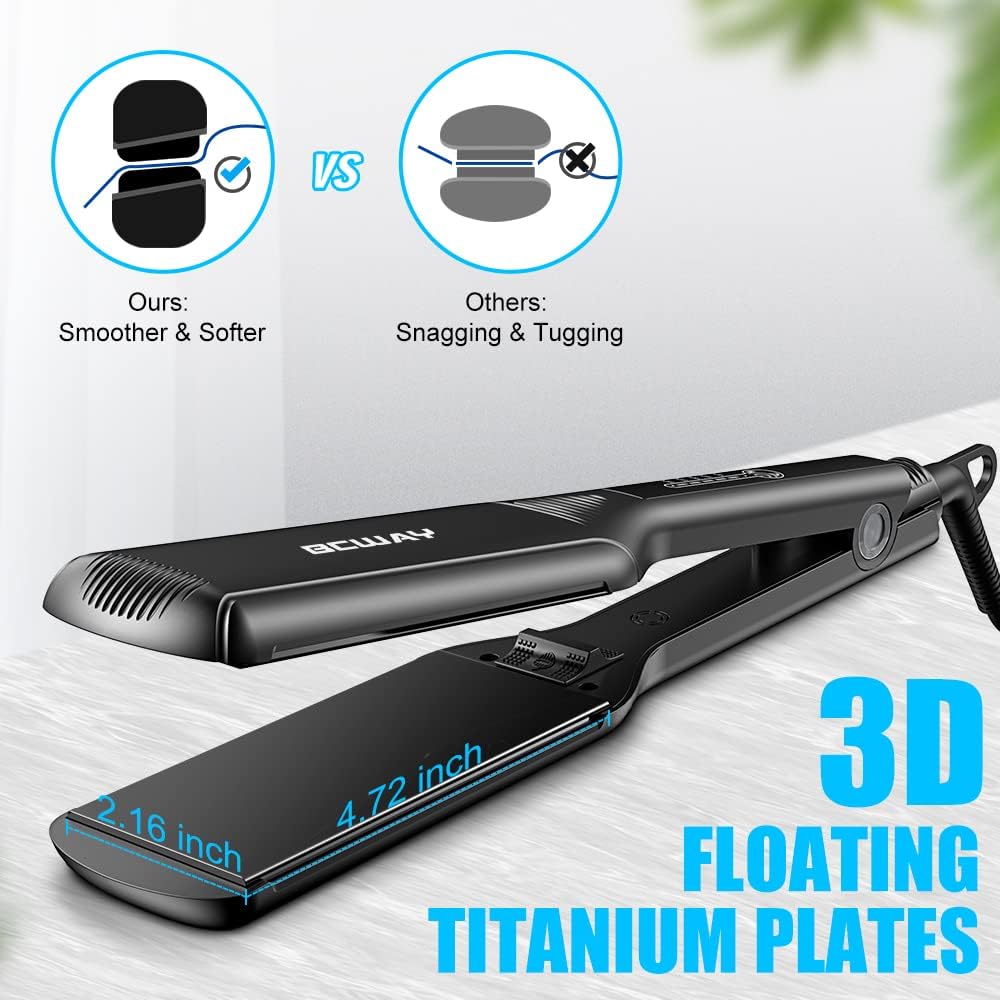 Professional Hair Straightener - Extra-Large 2.16'' Titanium Flat Iron | 30s Instant Heat, Anti-Static, 5 Adjustable Settings for All Hair Types