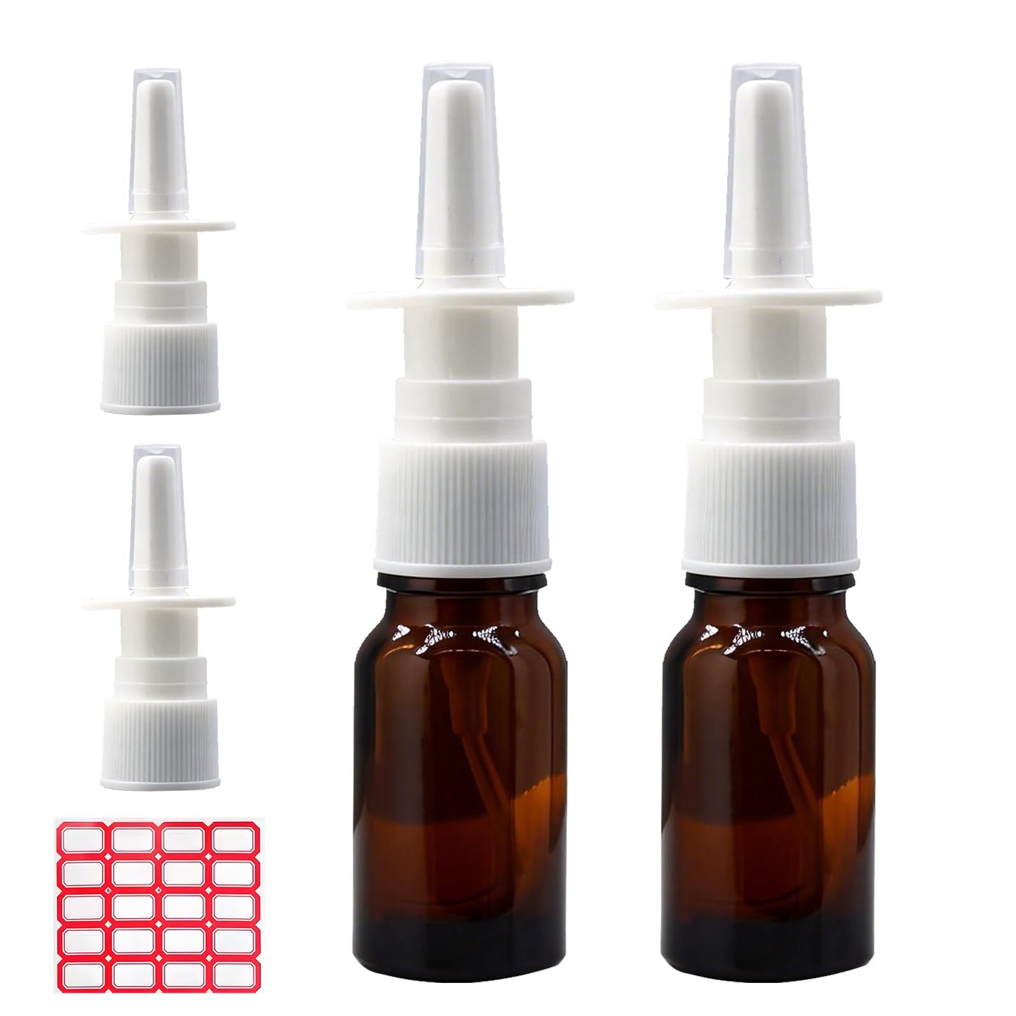 GDSHNYC 10ml Amber Glass Nasal Spray Bottle with Press Spray Head Refillable Portable Fine Mist, for Saline Applications, 2 Pack Bottles and 4 pcs Pump Sprayer