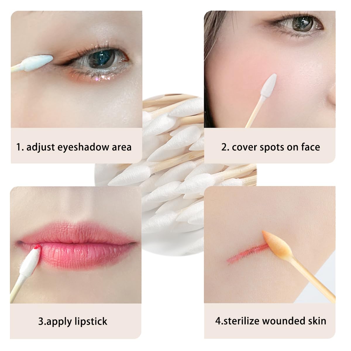 Pointed Tip Cotton Swabs - 200PCS Precision Double-Sided Buds for Makeup & Nail Polish Cleanup | Wooden Sticks