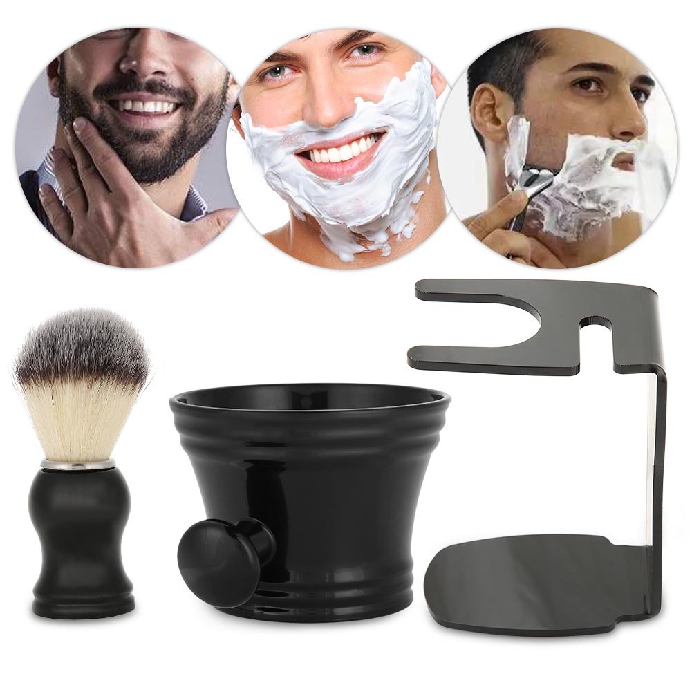 Shaving Brush Set, 3 in 1 Shaving Kit for Men Hair Beard Brush with Stand Shaver Holder and Shaving Bowl Men's Shaving Brush And Bowl Mug for Father Day Gifts