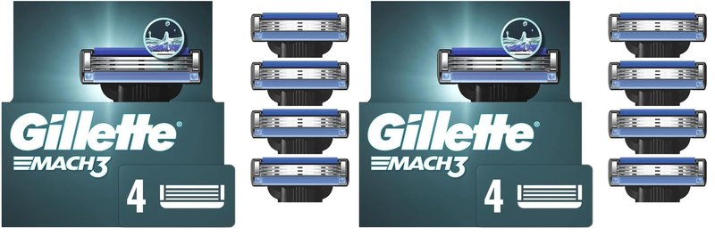 Gillette Mach3 Razor Refills for Men, 4 Razor Blade Refills (Pack of 2)