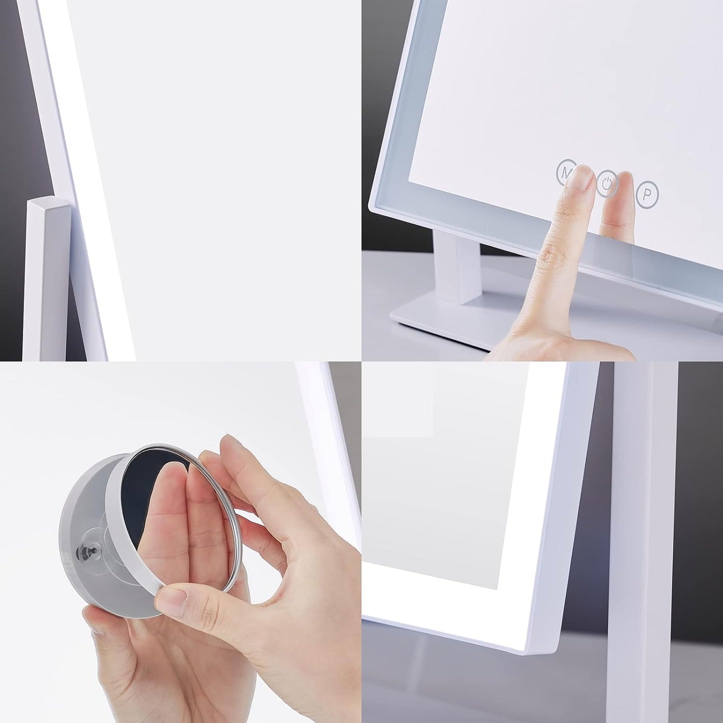 Lighted Makeup Mirror - 17.3" x 13" Hollywood Vanity Mirror with 3 Color Modes & 5X Magnification | Smart Touch Control, 360° Rotation (White)