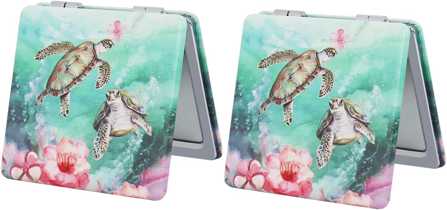 Pocket Mirror for Women - 2 Pcs Compact Double-Sided 1X/3X Travel Mirror | Square 2.8” PU Style