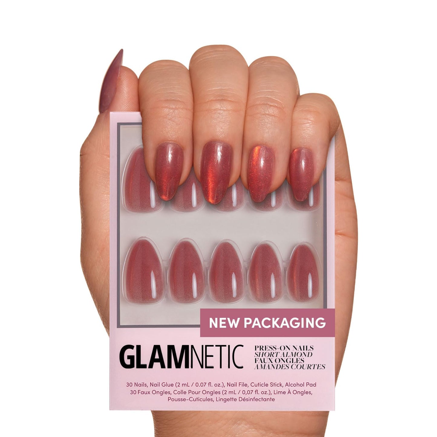 Press On Nails - Caviar | Semi-Transparent Short Almond Shape, Salon Quality | 30 Nail Kit with Glue, 15 Sizes Available
