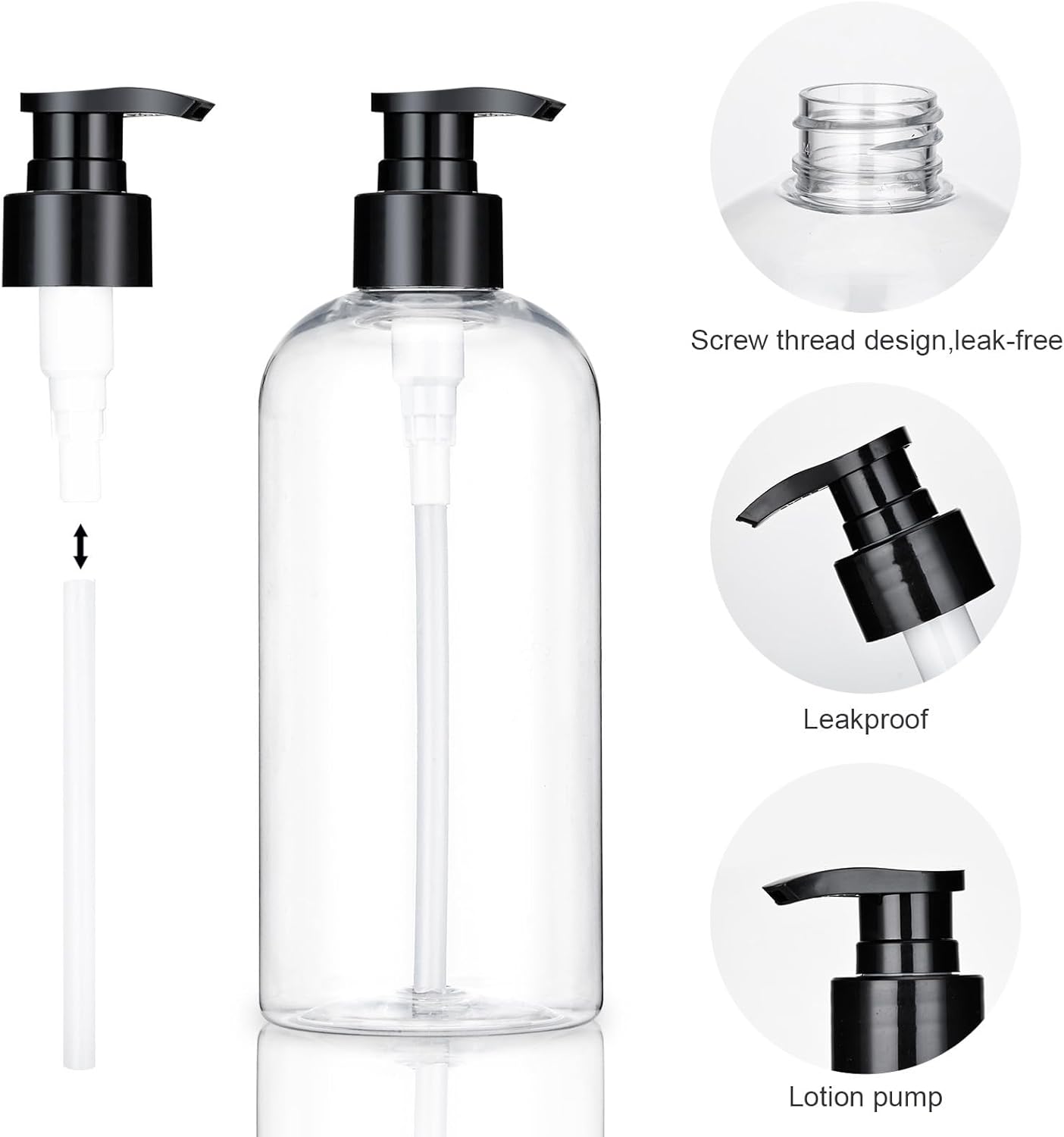 Refillable Pump Bottles - Clear Plastic Dispenser for Shampoo & Liquid Soap | 2 Pack
