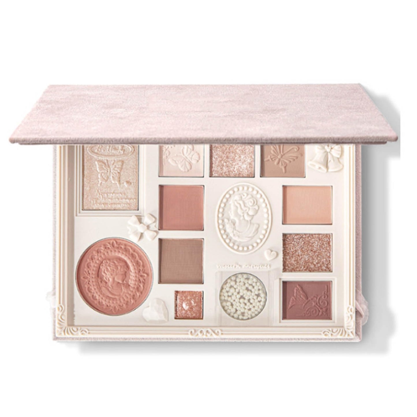 Ezyuanchly Lace 12 Color Eyeshadow Palette, Blendable Shimmer and Matte Nudes Shades, All In One Makeup Blush Highlighter, Pink