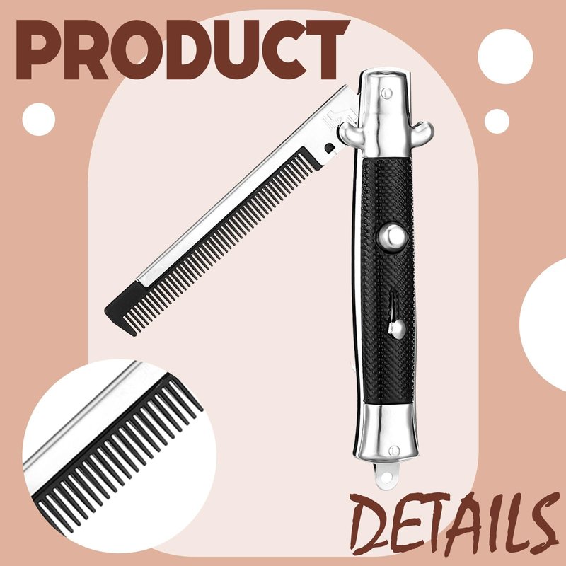 Zhehao 3 Pieces Folding Hair Comb Set - Wood Grain Switchblade Comb Pocket Knife Hair Brush Automatic Push Button and Stainless Steel Switch-blade Folding Pocket Combs for Men Grooming Travel Outdoor