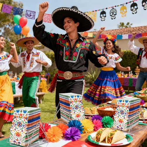 Mexican Fiesta Paper Napkins - Pack of 50, Colorful Floral Design, 13x15.7 Inches