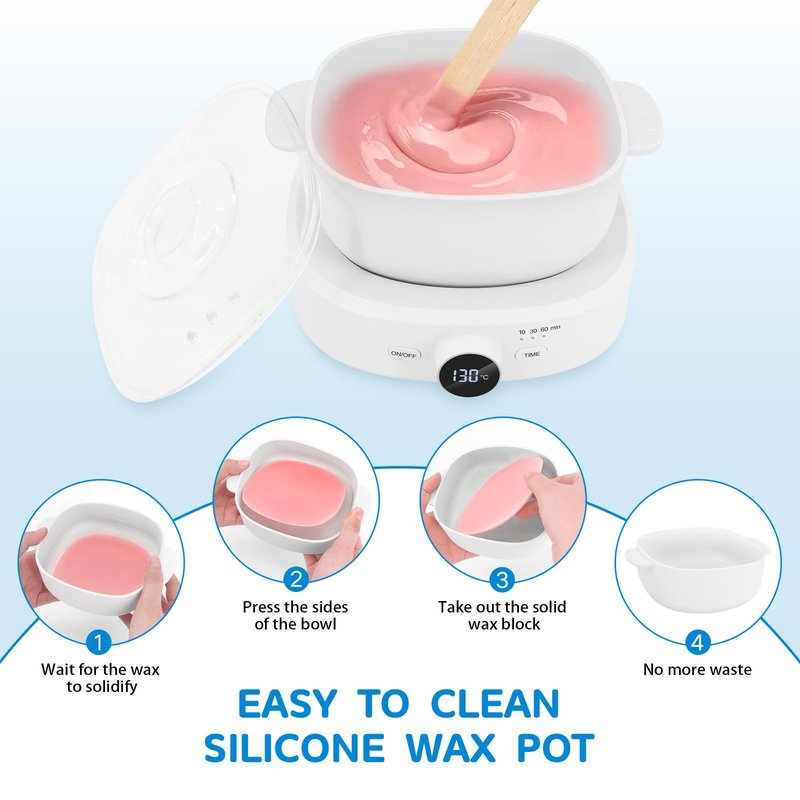 Wax Warmer for Hair Removal, Adjustable Temperature, Digital Display Professional Hot Wax Warmer Pot with Silicone Bowl, Timer setting，white