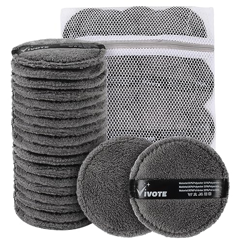 VIVOTE Reusable Microfibre Make-Up Remover Pads - 20 Pack Grey