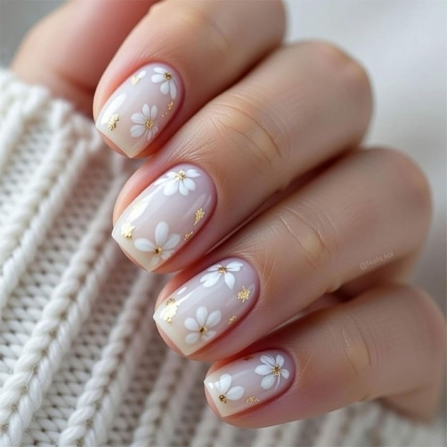 Almond Press-On Nails - White French Tip with 3D Gold Bow | Reusable Acrylic Full Cover, 24 Pcs