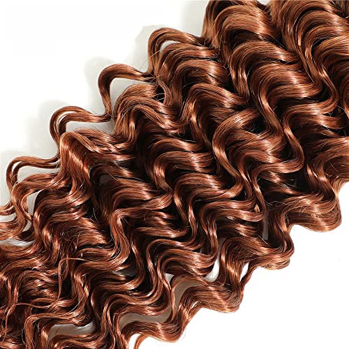 HuxoWax Copper Red Deep Wave Hair Bundles 20 Inch Remy Virgin Human Hair Extensions