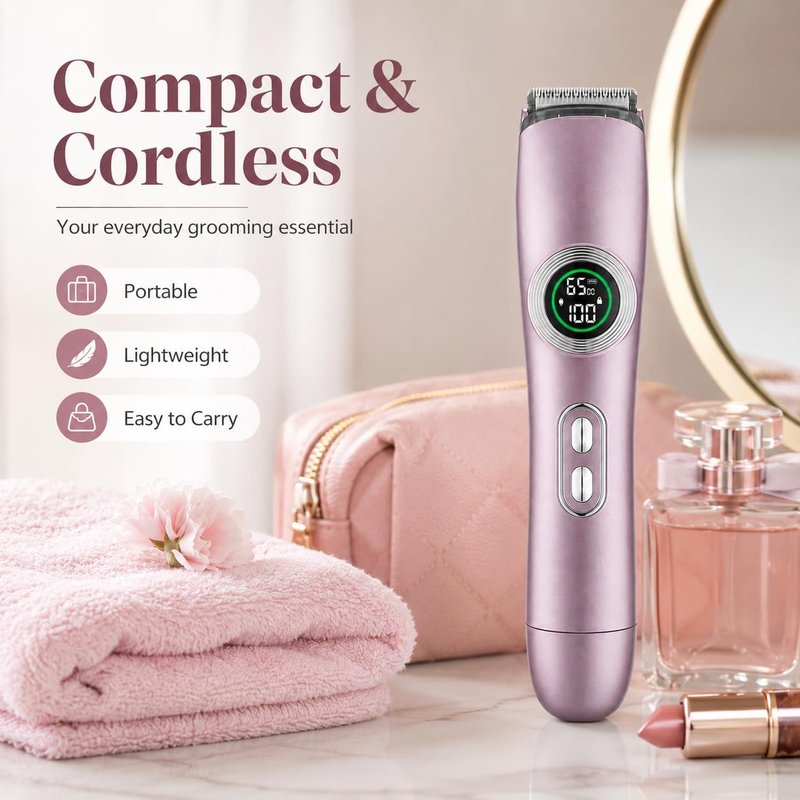 2-in-1 Electric Bikini Trimmer for Women: Dual Head Pubic Area Body Hair Shaver for Womens - Rechargeable IPX6 Wet Dry Razor with LED Display for Female - Painless Facial Removal Ceramic Blade Shavers