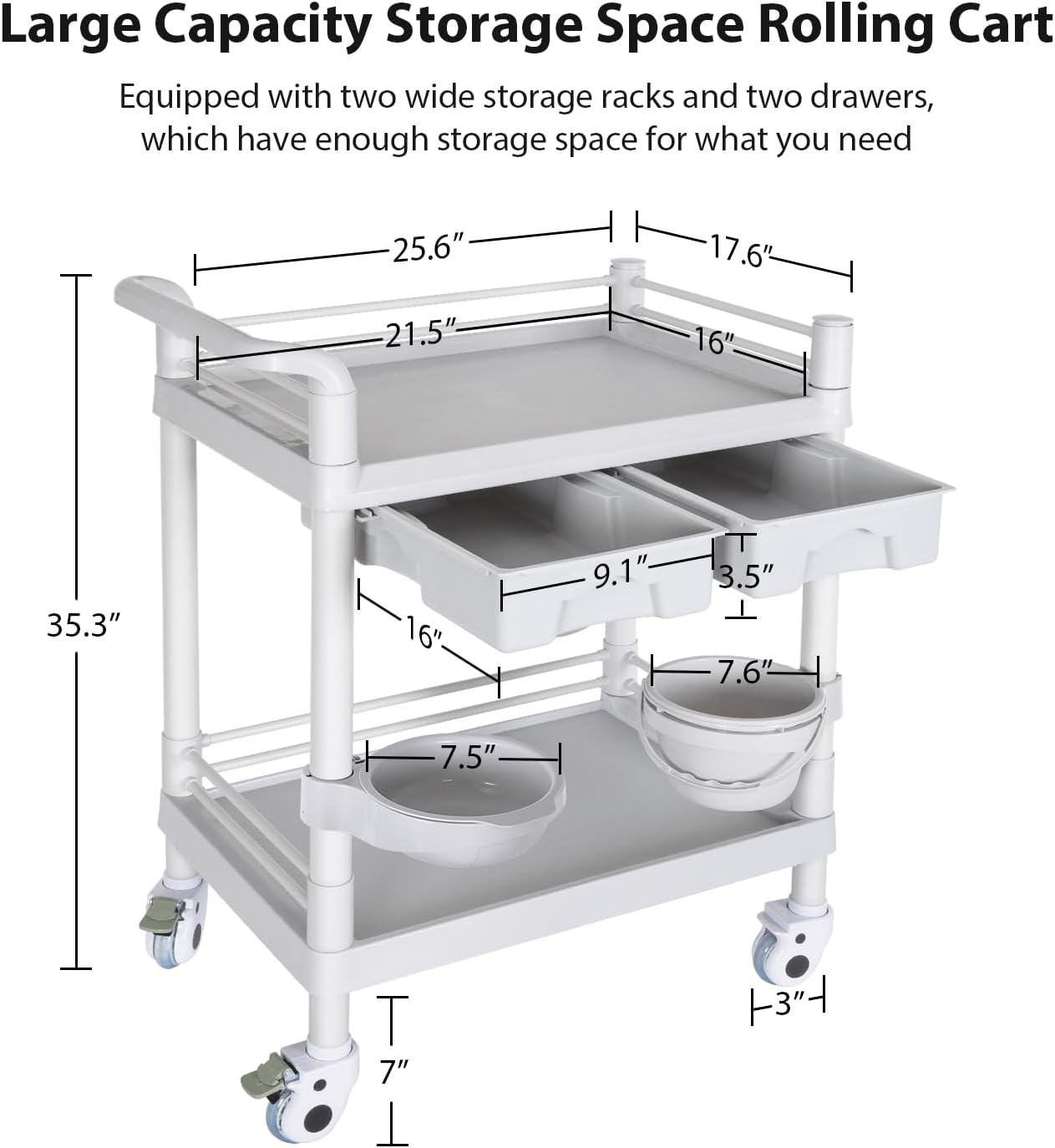 Medical Mobile Trolley Cart - Heavy Duty 2-Shelf Utility Cart | 220 LBS Max Load, Rolling Design for Beauty & Healthcare