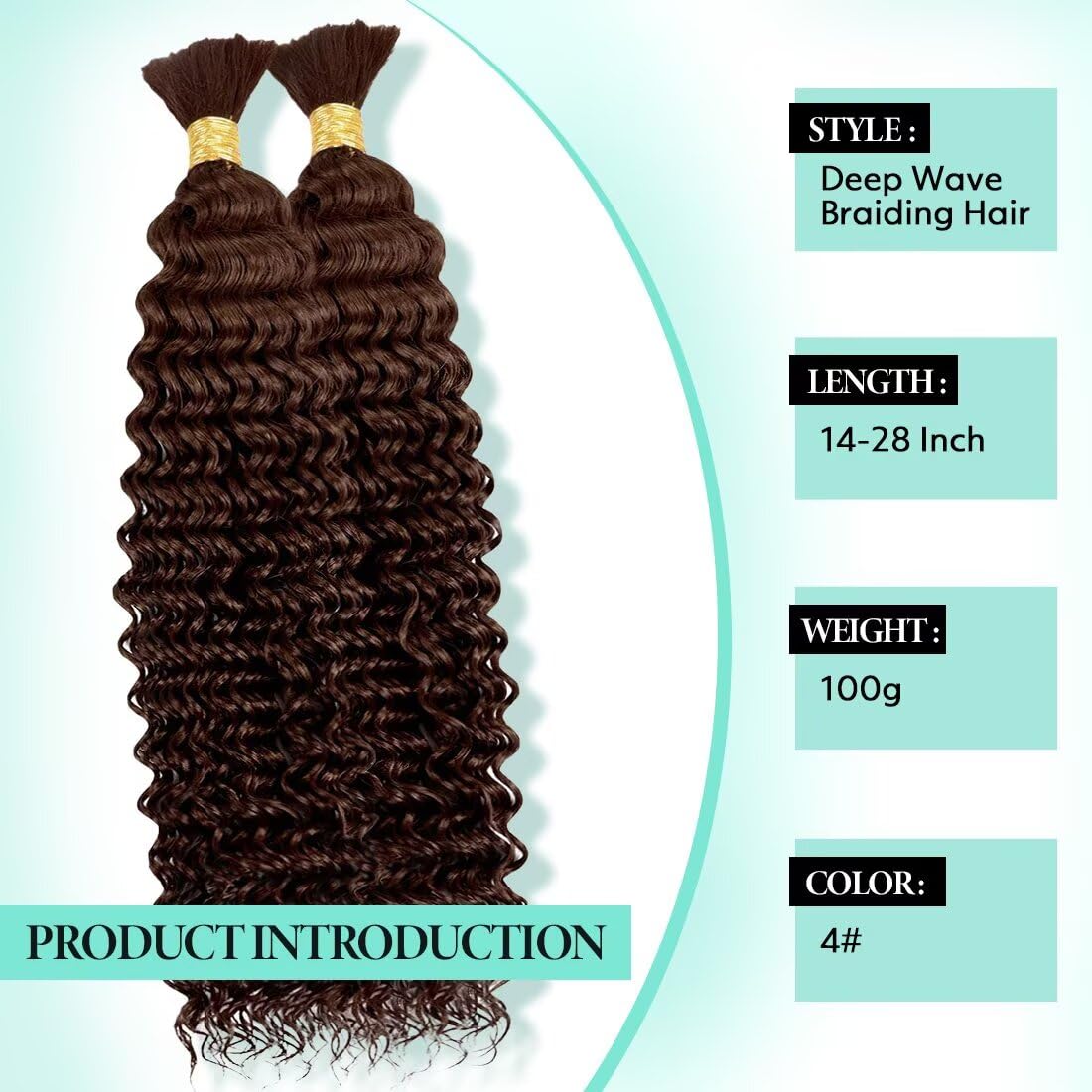 Boho Hair for Braiding, Curly Virgin Human Braiding Hair for Women, 12A Knotless Deep Wave Bulk Bohemian Styles, 100g 14 Inch 2 Bundles/Pack Chocolate Brown Color 4