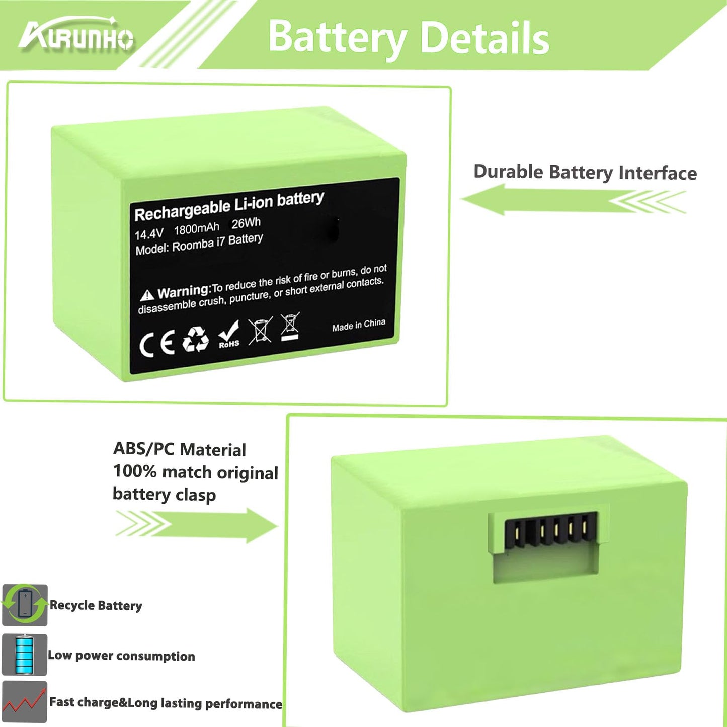 AURUNHO for Roomba Replacement Battery ABL-D1 Compatible with Roomba i and e Series i3 i4 i7 i8 3150 i3+ 3550 4150 i4+ 4552 i6 i7158 i7+ j7 7150 7550 i8+ e5 e6 e5150 e5152 e6198