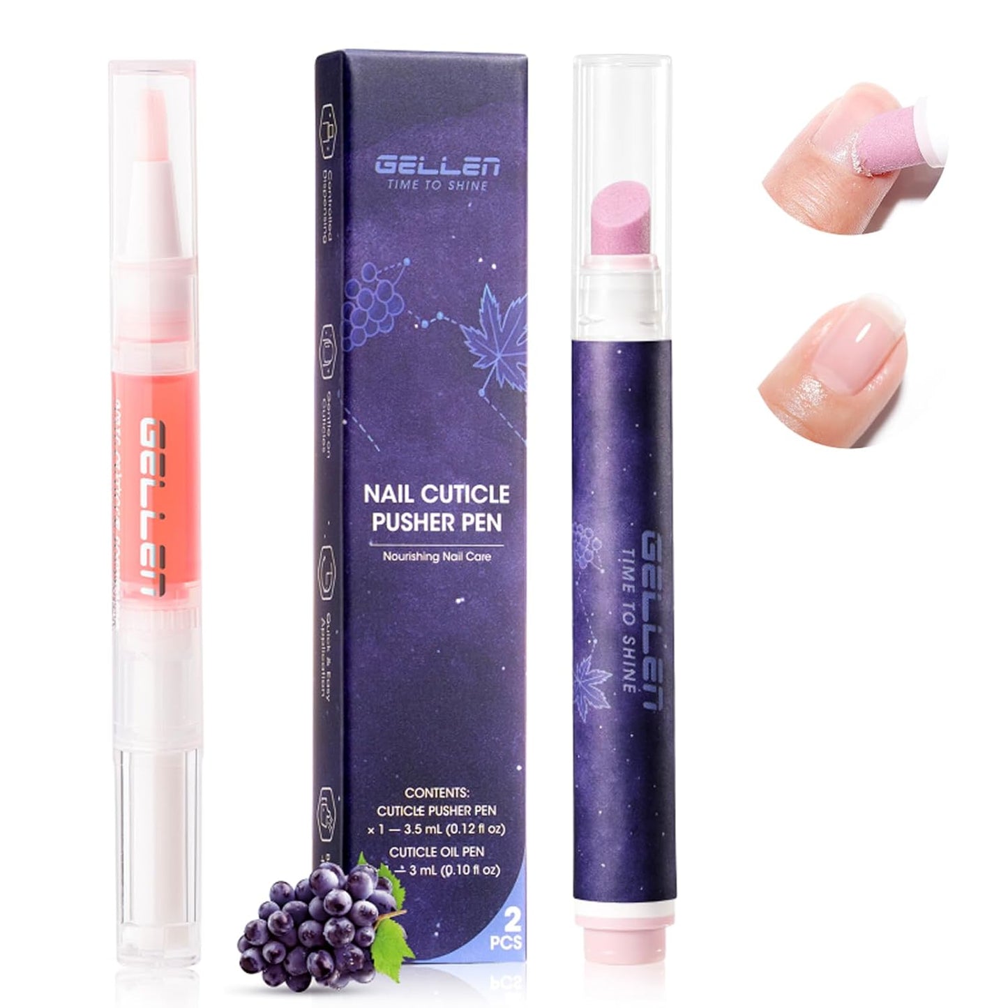 Gellen Cuticle Oil Pusher Pen Set - 2-in-1 Nourishing Cuticle Remover & Oil for Hangnails | Home & Salon Use
