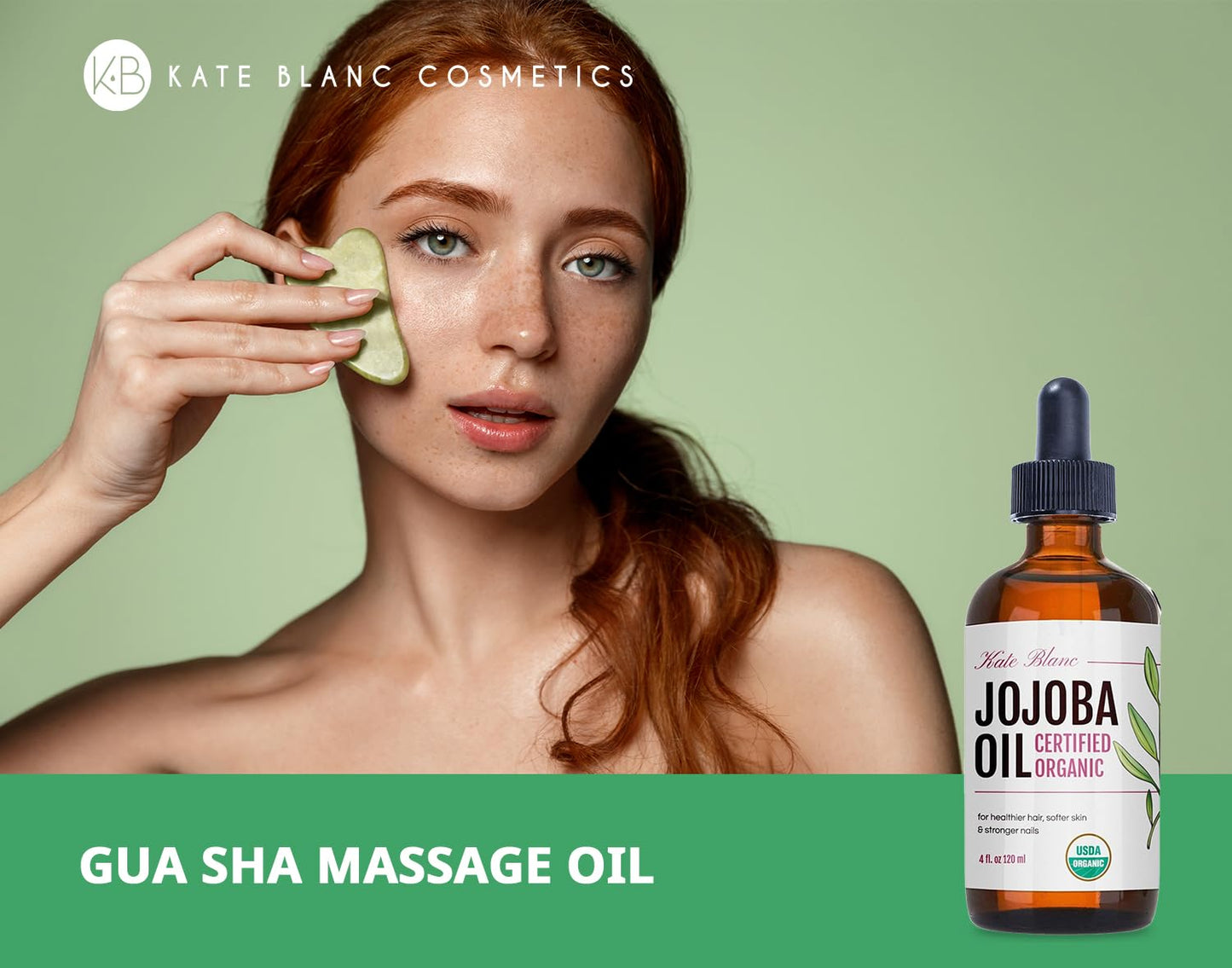 Kate Blanc Cosmetics Organic Jojoba Oil - 100% Pure Cold Pressed Moisturizer for Hair, Skin & Nails | 4oz Glass Bottle