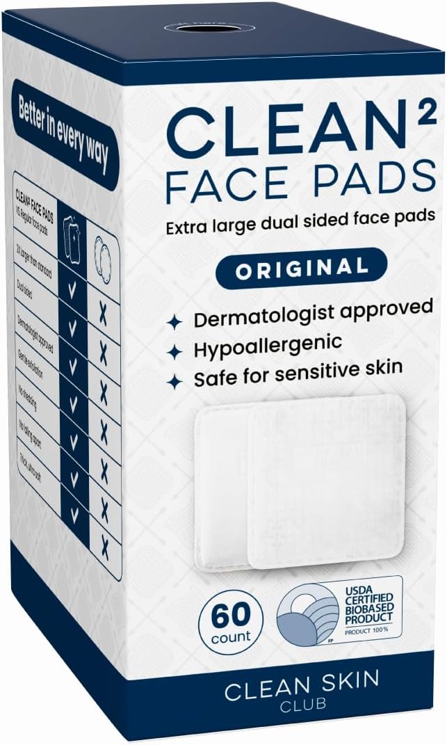 Clean Skin Club Clean² Pads 2.0 - Ultra Soft Organic Disposable Face Pads | Textured Triple Layers, No Shedding or Tearing