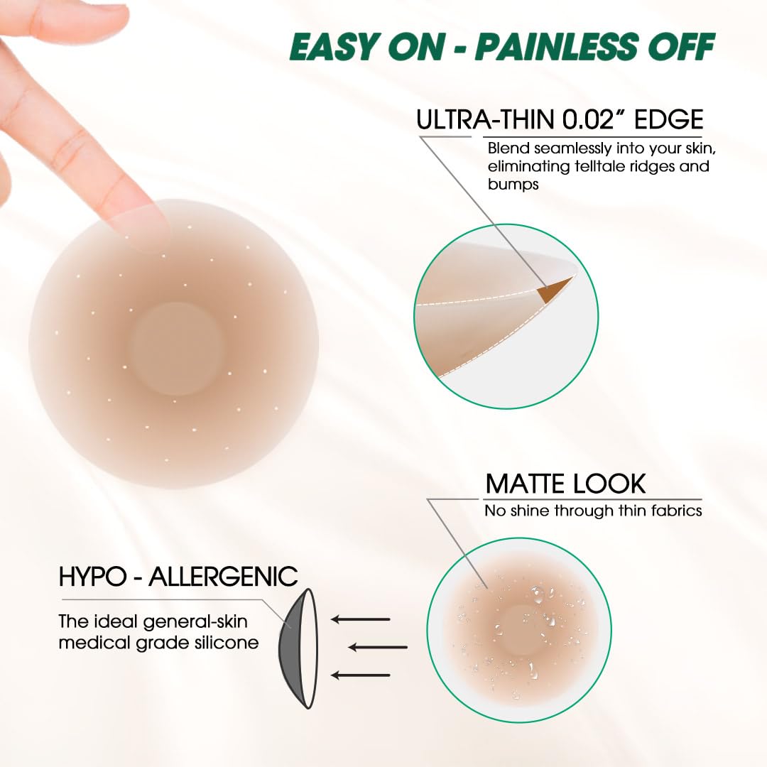 Hotosu Nipple Covers For Women – Paper-Thin Nipple Covers 0.02" Edge With Case, Reusable Silicone Nipple Covers For Braless, Nude, 3inch