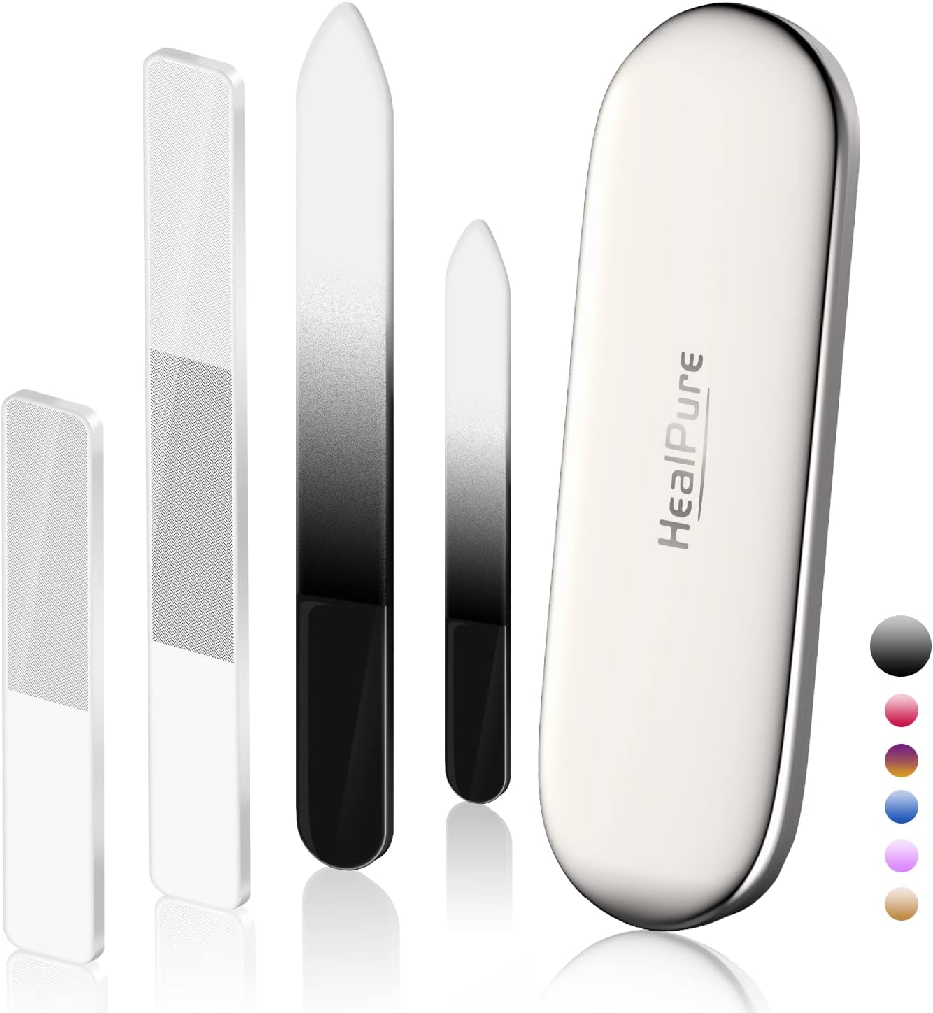 Crystal Nail File Set - 4PC Glass Nail Files & Buffers with Case | Professional Manicure Tools for Natural Nails