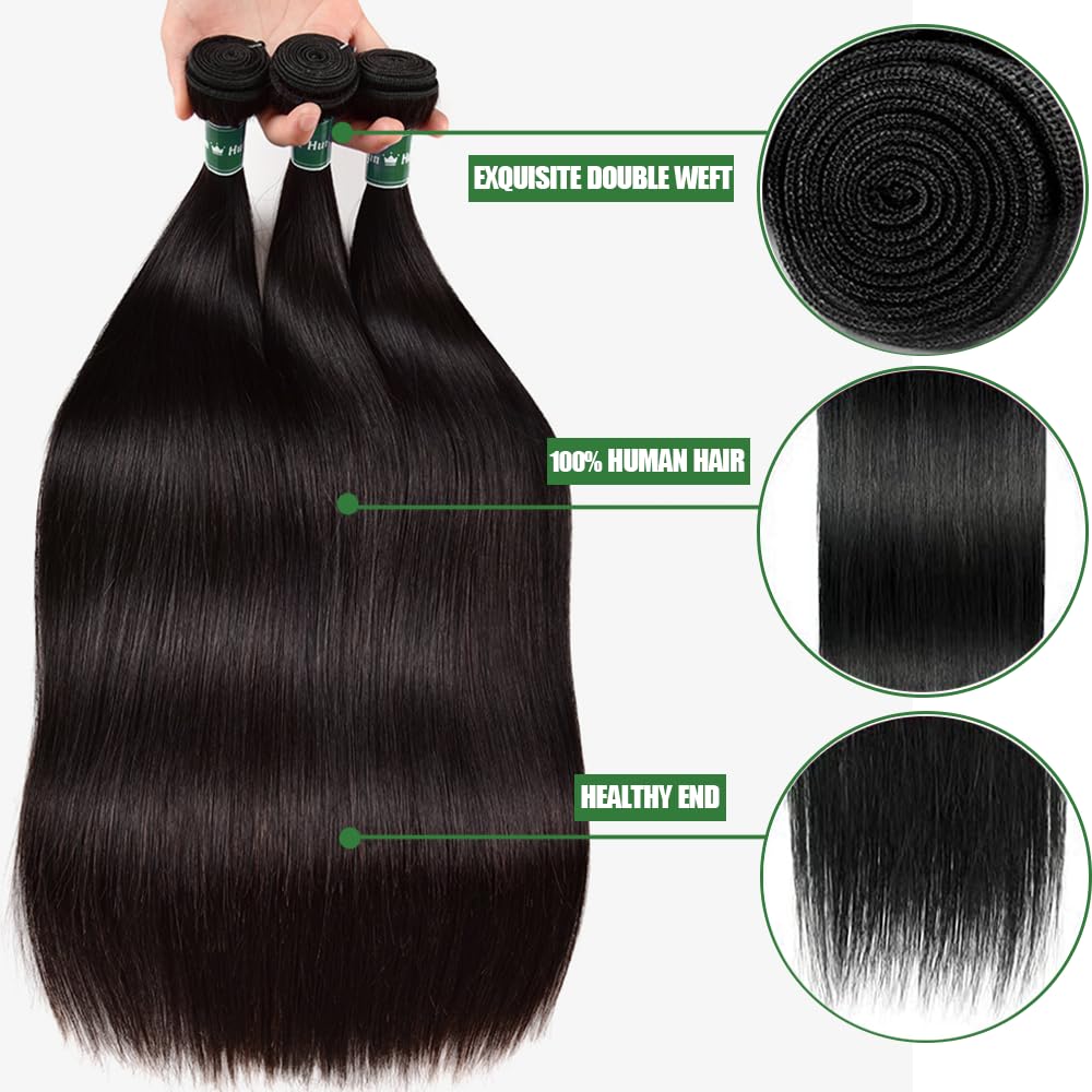 Straight Hair Bundles - 100% Unprocessed Virgin Human Hair | 20-26 Inch, Natural Black, 10A Quality