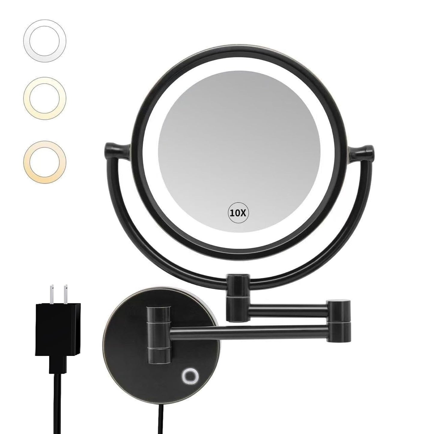 Magnifying Makeup Mirror - 8.5" Double-Sided Wall-Mounted Vanity Mirror with Dimmable LED Lights & 10X Magnification | Brushed Gold
