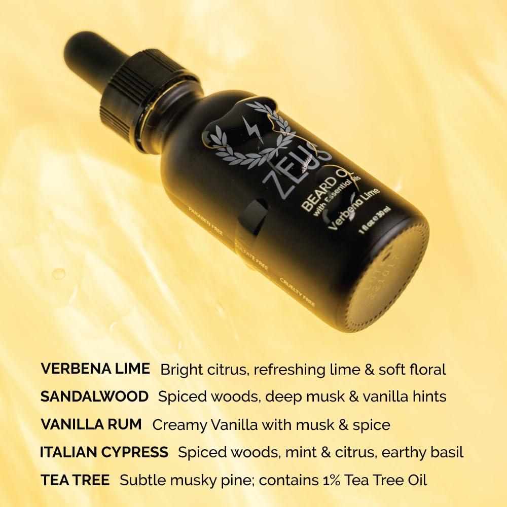 ZEUS Natural Beard Oil for Men, Premium Grooming Oil to Soften, Hydrate, Condition & Control Frizz in Beard and Mustache (Made in USA)