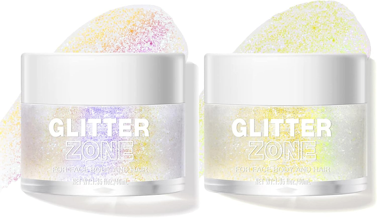 LANGMANNI Holographic Body Glitter Gel - Color Changing Vegan Glitter for Face, Hair & Lips | 1.35 oz (Sparkling Pink)