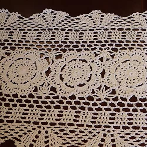 Phantomon Handmade Cotton Lace Table Runner - Oval Doily, 12x24 Inch, Beige
