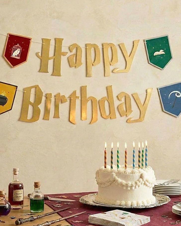 Wizard Themed Happy Birthday Banner with Gold Foil | 6.5ft