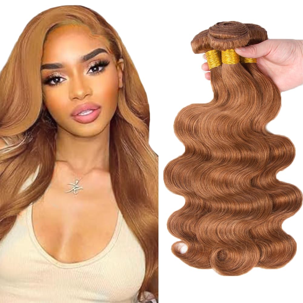 #30 Brown Human Hair Bundle Light Brown Body Wave Bundles 12 14 16 inch 10A 100% Unprocessed Brazilian Virgin Hair 3 Bundles Color #30 330g