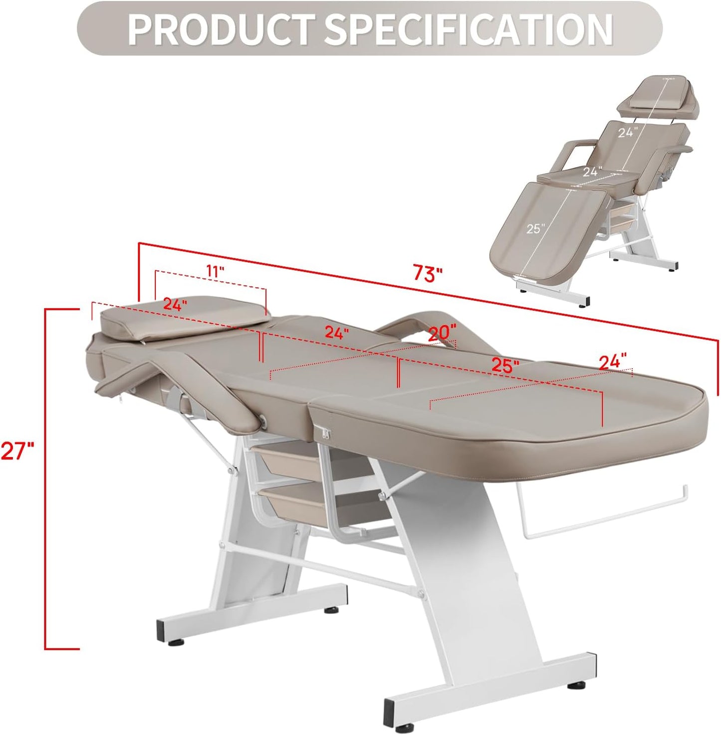 Tattoo Chair - Adjustable Facial Chair with Hydraulic Stool for Estheticians | Gray Multipurpose Spa Equipment