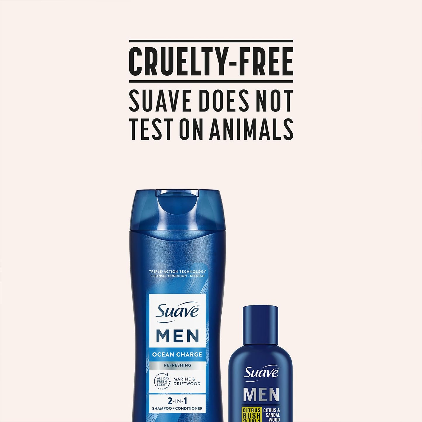 Suave Body Wash, Shampoo & Conditioner 3-in-1, Citrus Rush for Men, Travel Size + Shampoo and Conditioner 2-in-1, Ocean Charge for Men, Full Size, Twin Pack (3 Piece Set)