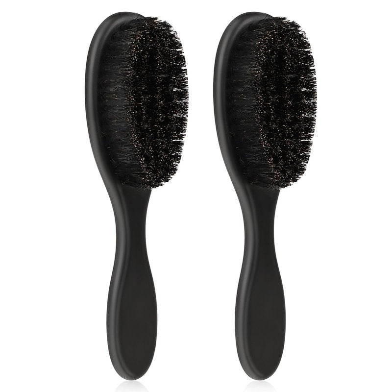 Mozeat Lens Hair Brush, 2 PCS Natural Boar Bristle, ABS Handle Professional Barber Brush for Detangling, Smoothing, Restores Shine, Beard Brush for Men
