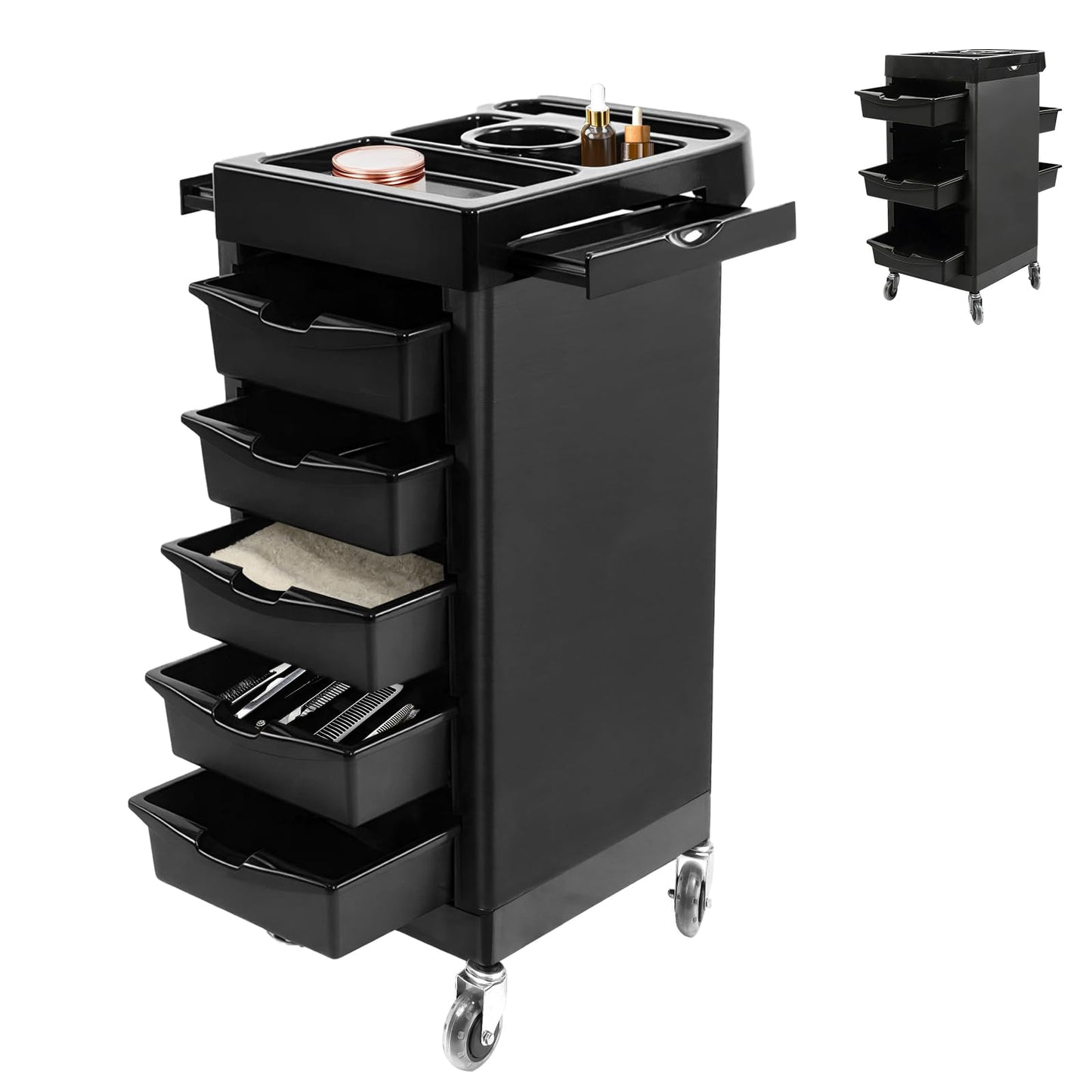 EBANKU Salon Beauty Rolling Trolley Cart Black Hair Salon Storage Cabinet Barber Organizer Tool Multi Drawers Rolling Cart with 4 Universal Wheels Hair Salons Supplies