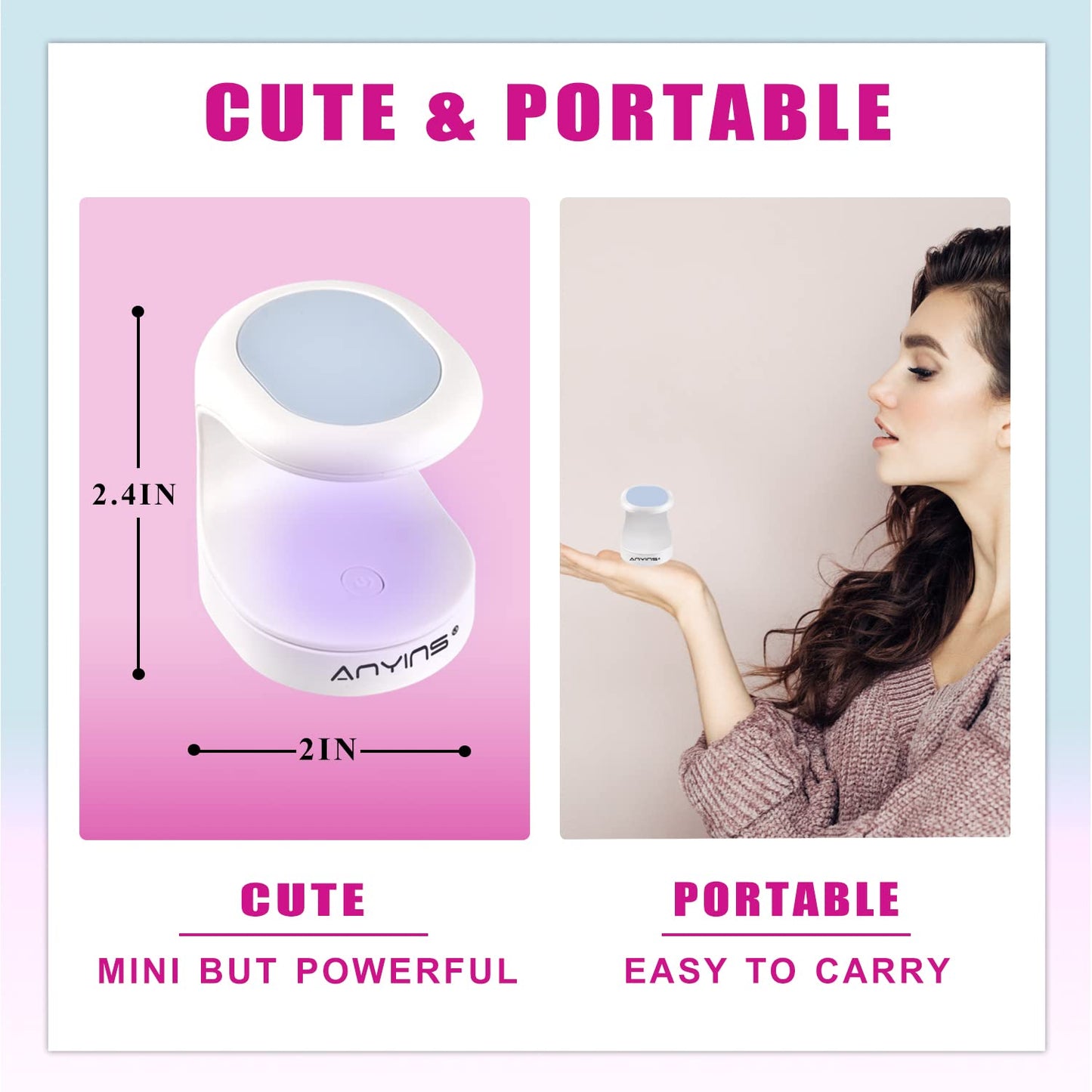 ANYINS Mini UV Light for Gel Nails, UV Light for Nails Nail Lamp Portable UV Nail Lamp 16W UV Lamp Professional UV Lamp for Gel Nails Innovative Nail Dryer for Nail Art