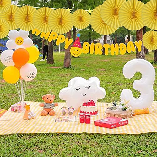 Yellow Party Hanging Paper Fans DIY Set - 12pcs for Weddings & Events