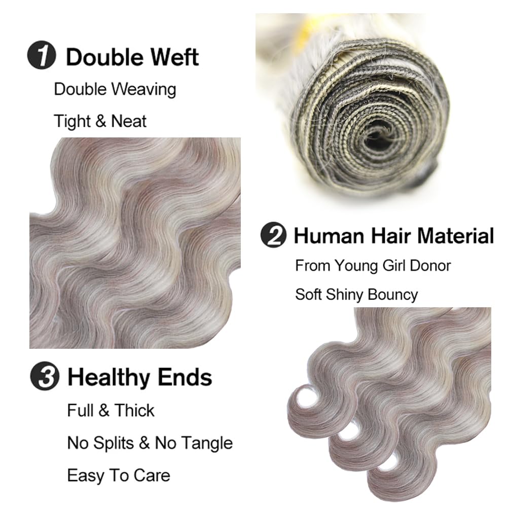 613 Human Hair Bundles Highlight Body Wave 3 Bundles 24 26 28 Inch 8A Grade Peruvian Virgin Hair Weave Two Tone Grey Mixed With 613 Blonde Bundles Hair Extensions No Tangle