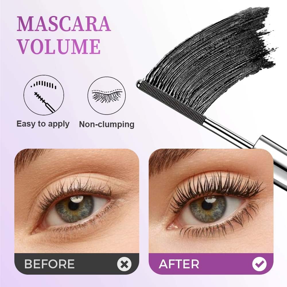 2PCS Iron Wand Mascara, Waterproof Metal Wand Mascara Volume and Length, Brushless Mascaras for Long-lasting No Clumping 3D Curling Eyelash (Black)