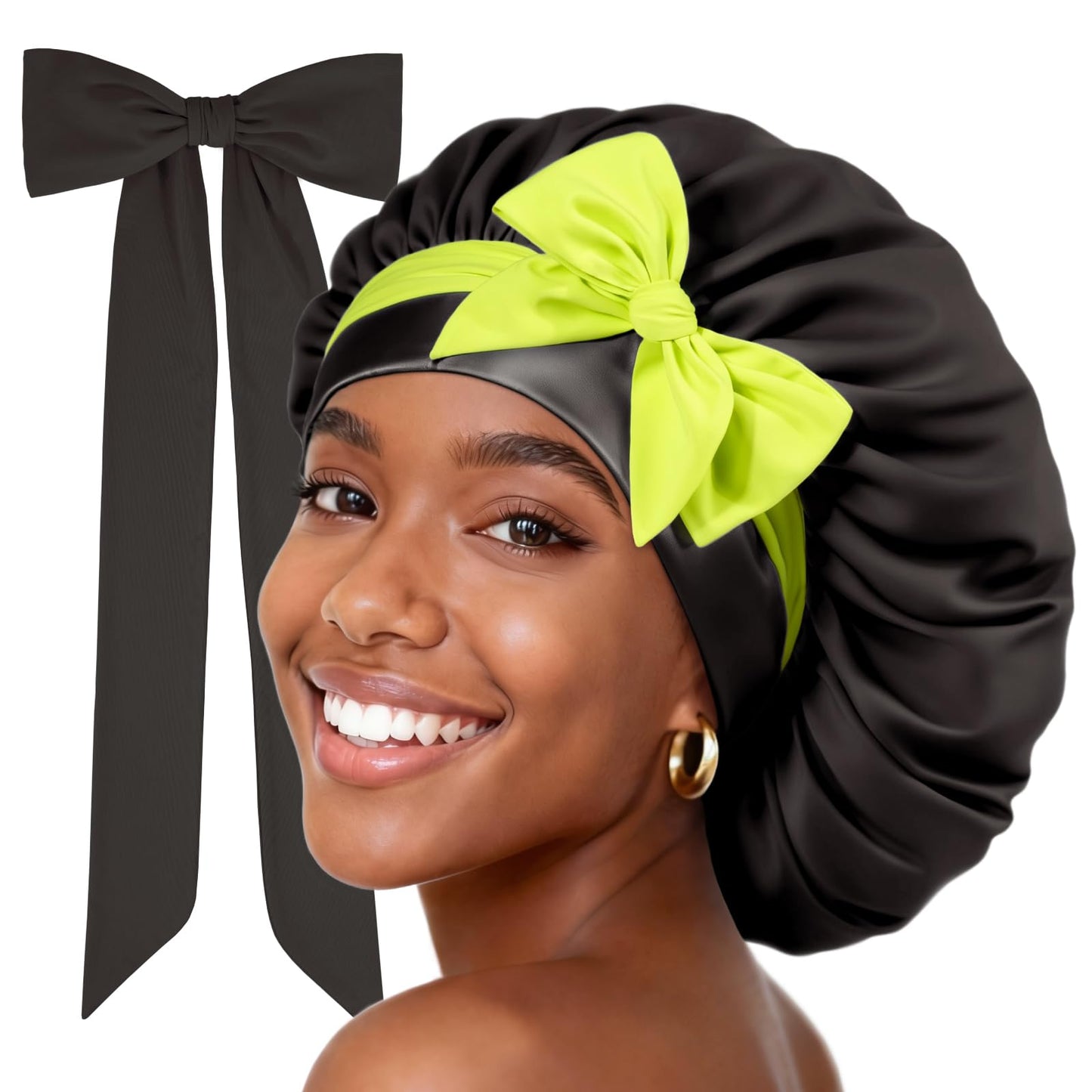 Fittia Silk Satin Large Bonnet Sleeping: Adjustable XL for Long Curly Braid Sleeping, Tie with Single-Layer Breathable
