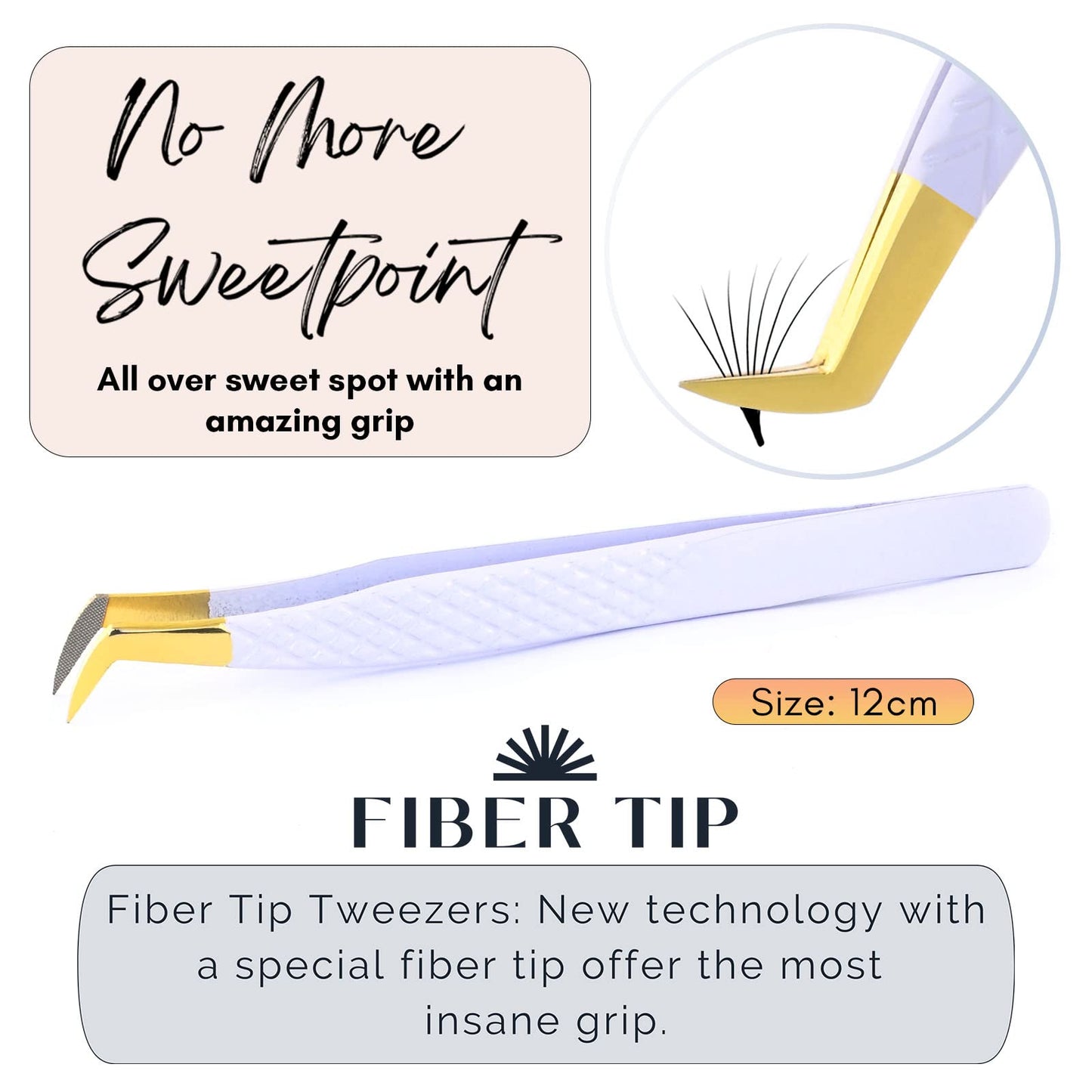 Fiber Tip Lash Tweezer for Eyelash Extensions — 12cm Volume Lash Tweezer for Volume Fan Application | Lightweight Stainless Steel, White Finish | Cross Edge Corporation Lash Artist Tool