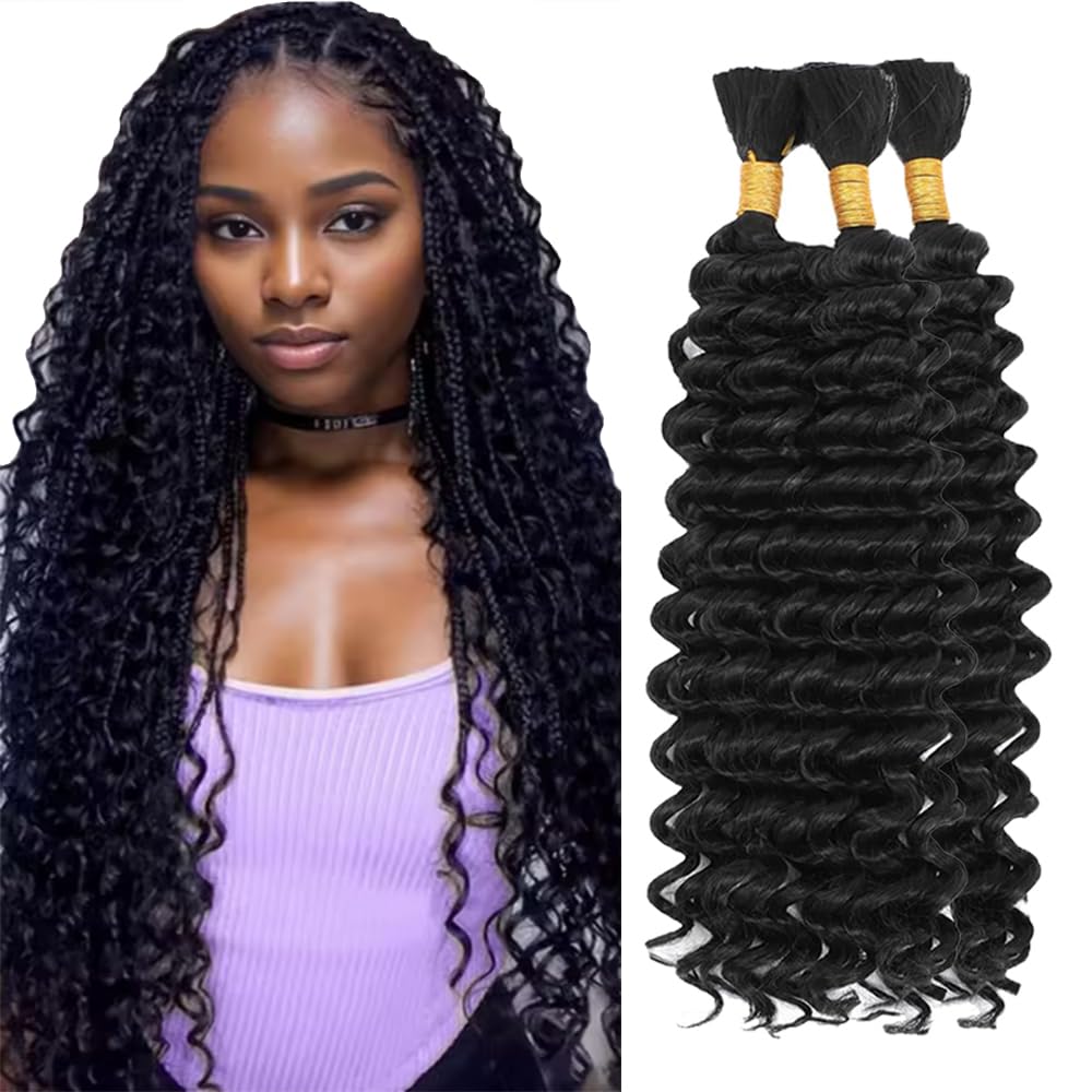 P4/30 Highlight Brown Human Braiding Hair for Boho Braids 150g 3 Bundles 22 22 22 Inch Dark Brown Deep Wave Bulk Hair P4/30 Curly Human Hair Extensions for Braids Wet and Wavy Braid