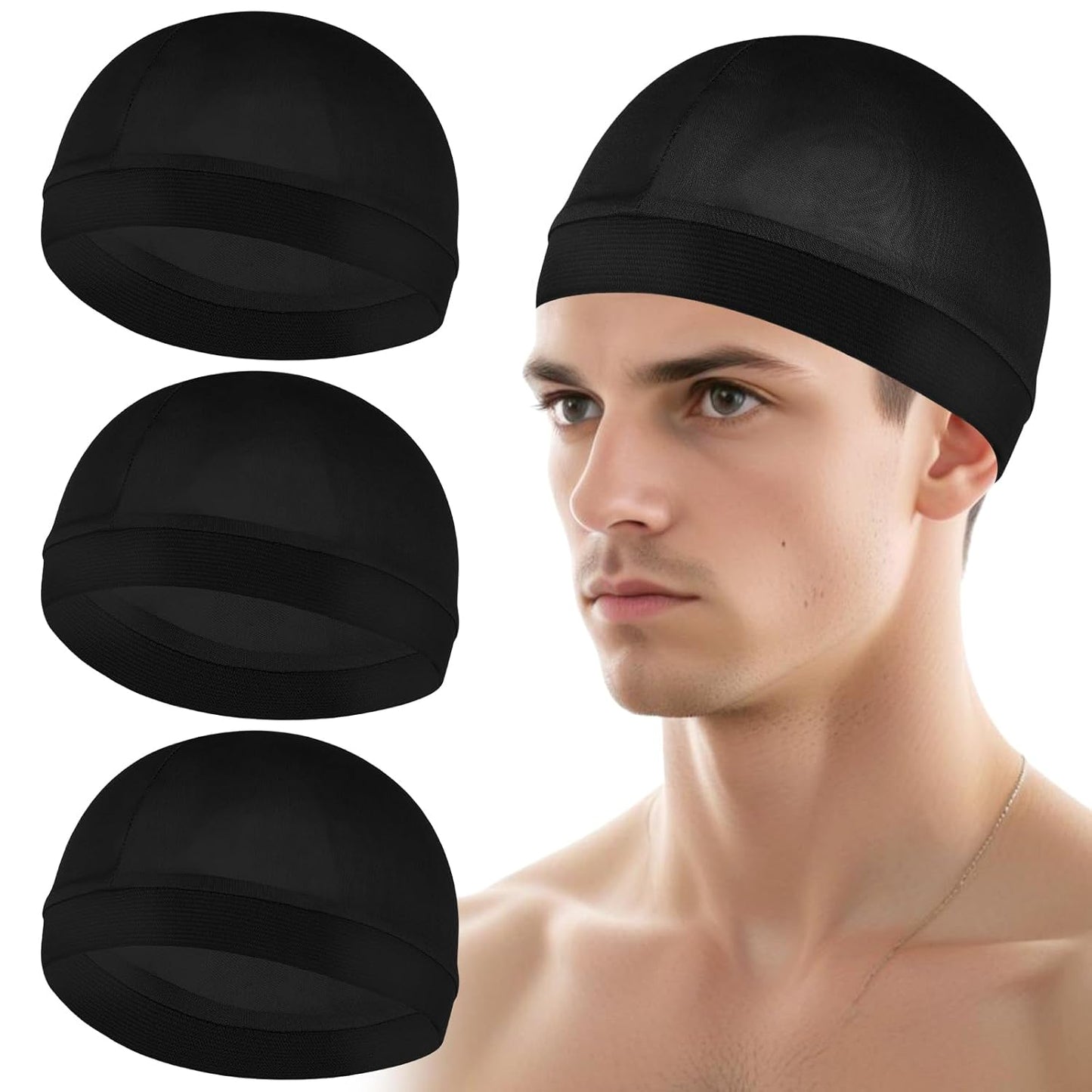 Silky Satin Wave Caps - 3 Pcs Soft Breathable Hair Wraps | Unisex Shower Bonnet for Sleep & Style