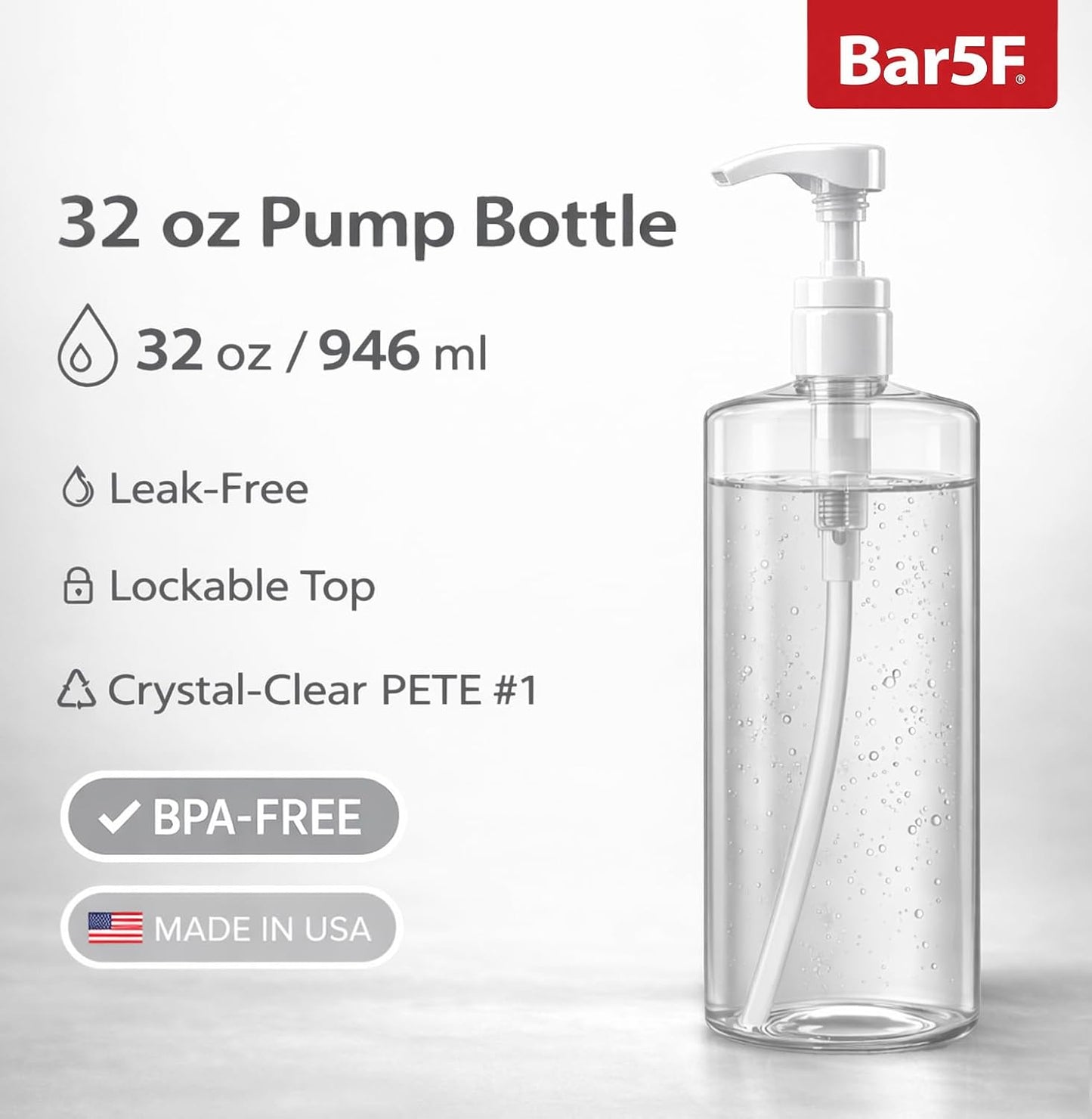 32-Ounce BPA-Free Pump Bottle - Clear Plastic Container for Shampoo, Conditioner & Lotion | 1-Liter Size